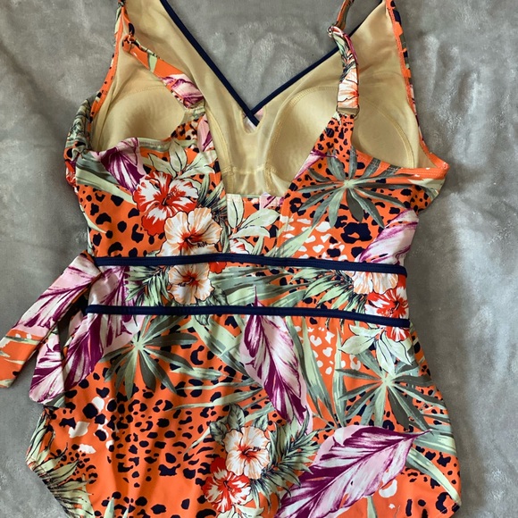 Roaman's 14W Tropical Faux-Wrap 1-Piece Swimsuit - Picture 2 of 8